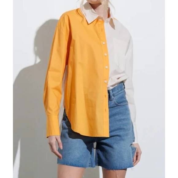 NEW AARON & AMBER orange color block button up in orange colorblock - Picture 1 of 3